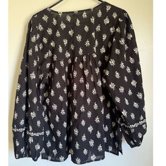 NEW Maurices Womens 100% Cotton Black Floral Peasant Blouse sz XXL Boho Cottage - Picture 5 of 10